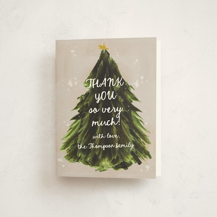 "Painted Tree" - Party Thank You Cards in Evergreen by AK Graphics - Front