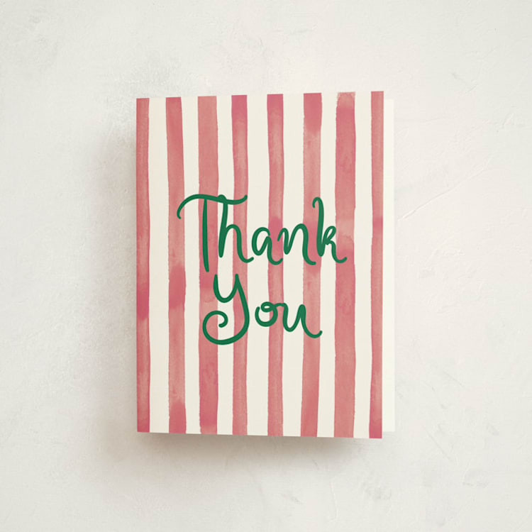 "Eat, Drink, and be Merry" - Party Thank You Cards in Berry by Little Blue Designs - Front