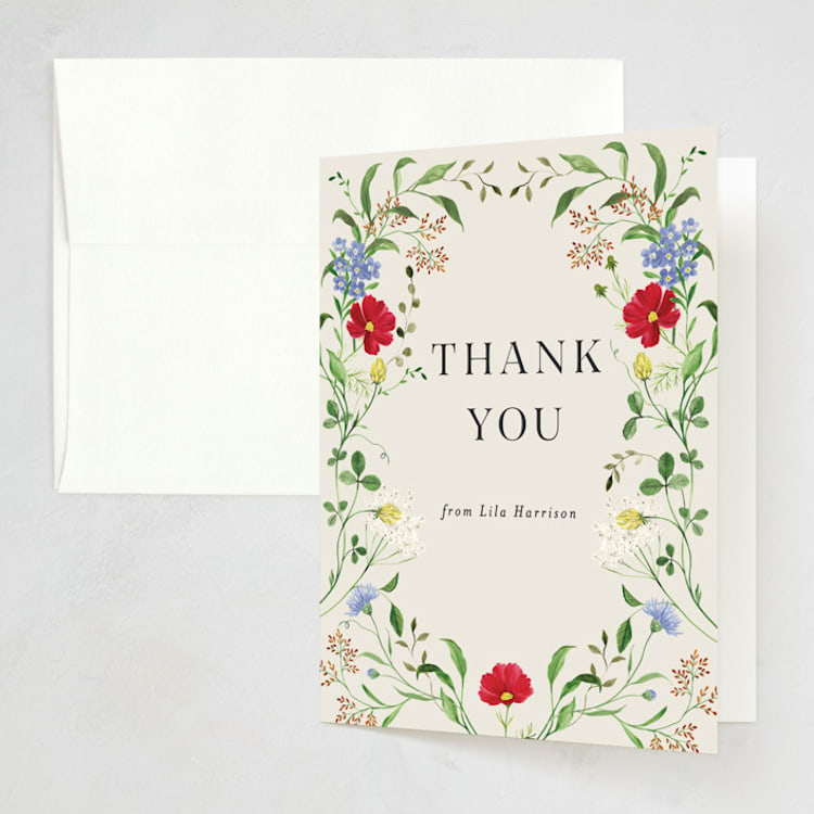"Wild Meadow" - Party Thank You Cards in Elder Flower by Sarah Knight - Front