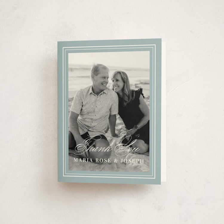 "Polished" - Party Thank You Cards in Powder Blue by Jennifer Postorino - Front