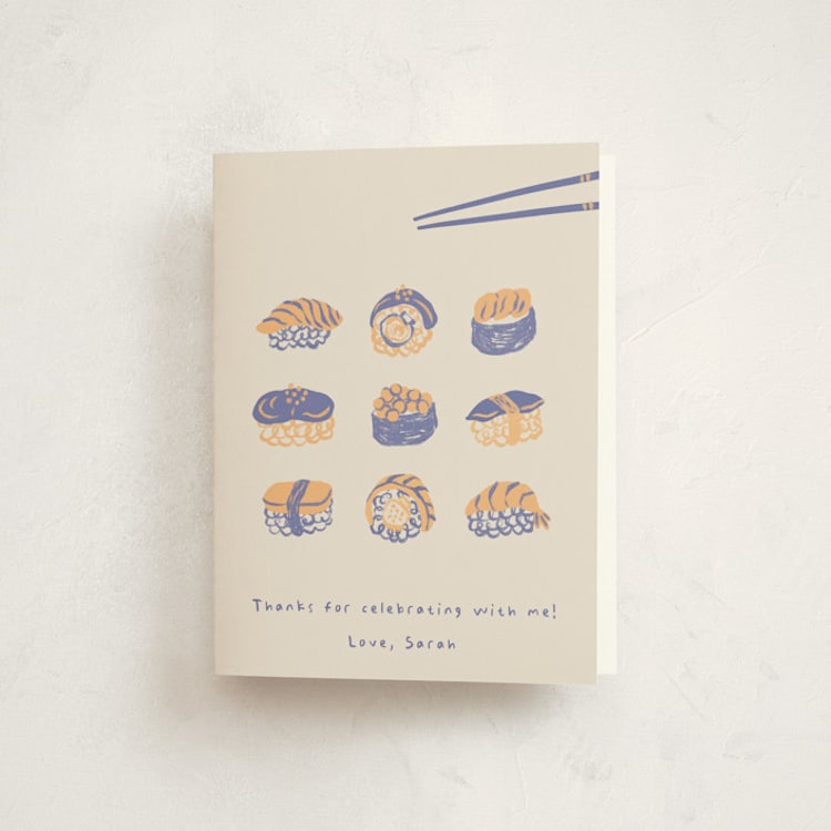 "Sushi Roll" - Party Thank You Cards in Bluefin by Natalie Rae - Front