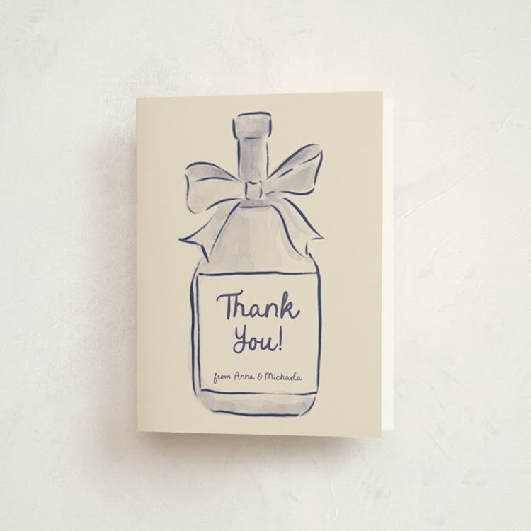 "Painted Bottle" - Party Thank You Cards in Denim by Adelyn T. - Front