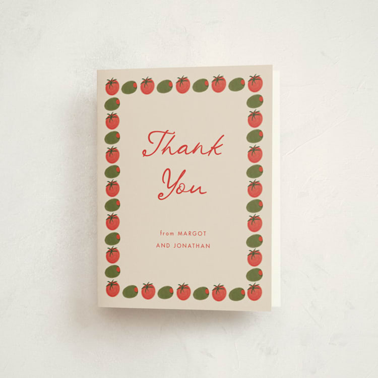 "Olive Bites" - Party Thank You Cards in Saucy by Anna Elder - Front