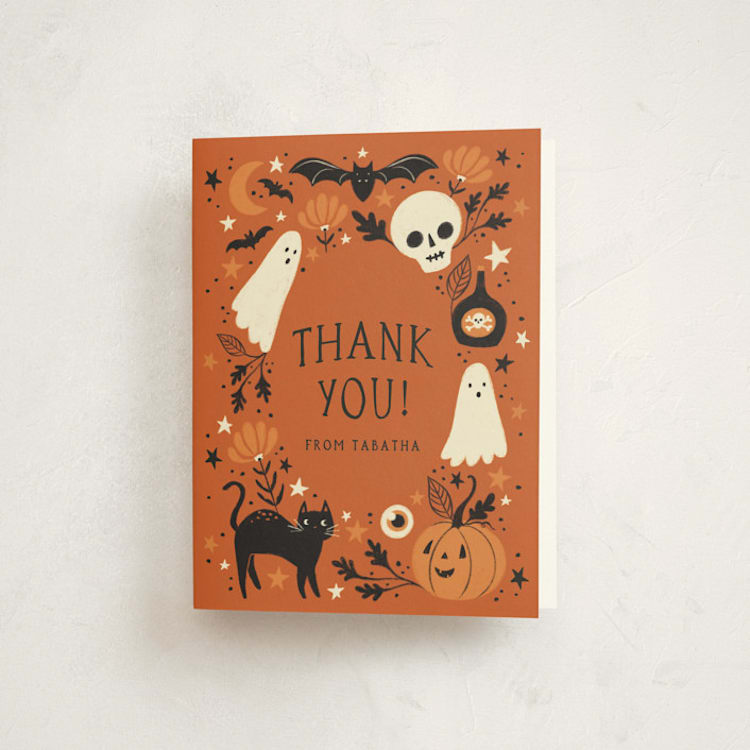 "Spooky Fun" - Party Thank You Cards in Pumpkin by Kiersten Garner - Front