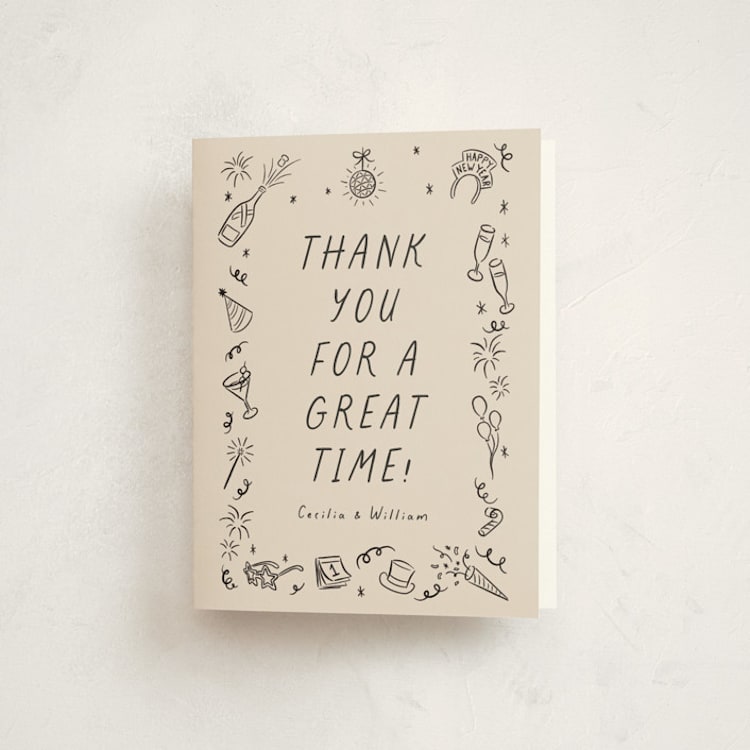 "Doodled Cheer" - Party Thank You Cards in Ink by Jamie Alexander - Front