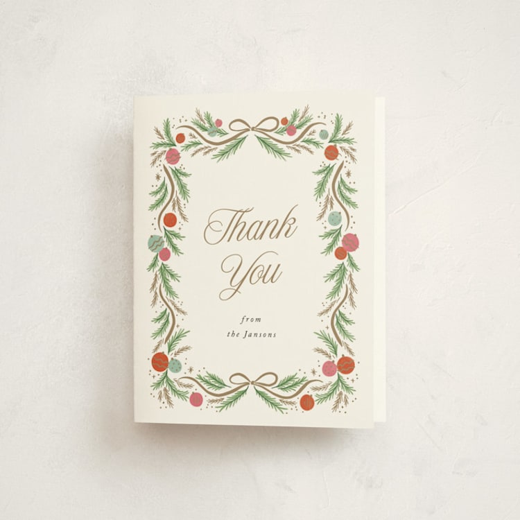 "Glittering Garland" - Party Thank You Cards in Holly by Laura Hankins - Front