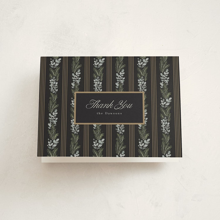 "Evergreen Frame" - Party Thank You Cards in Midnight by Laura Hankins - Front