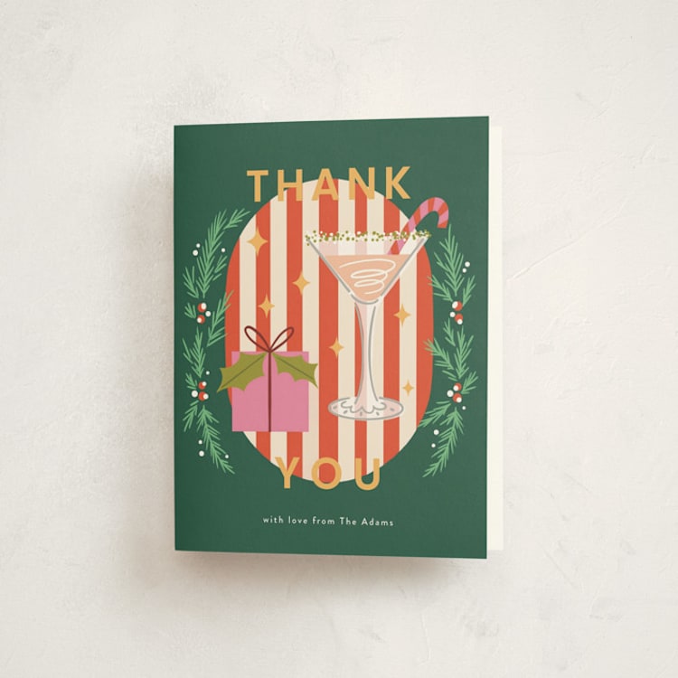 "Holiday Cocktail" - Party Thank You Cards in Wreath by Yuliya Evseeva - Front