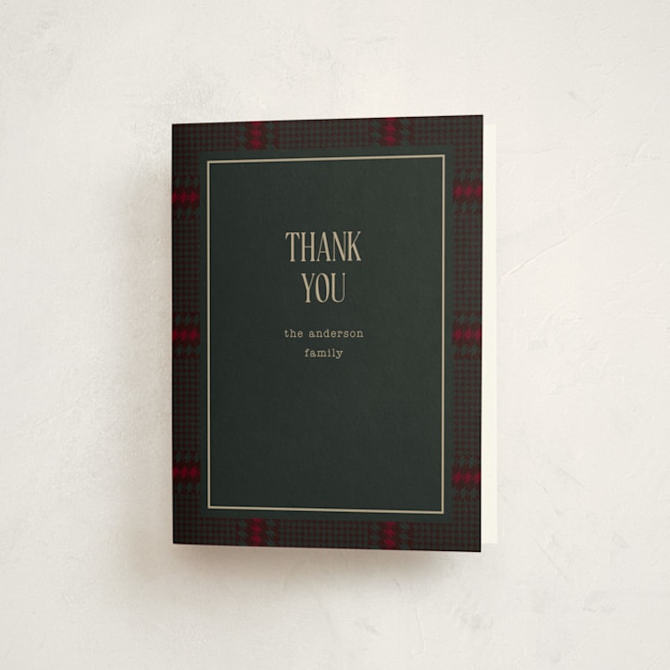 "Plaid Party" - Party Thank You Cards in Holly by Baumbirdy - Front