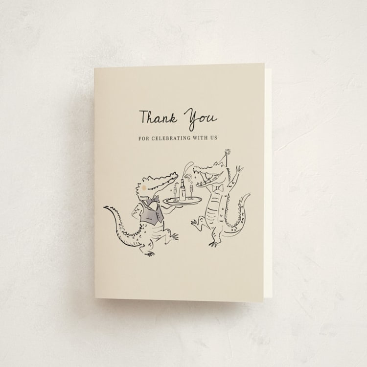"Oh Snap" - Party Thank You Cards in Oat by Corinne Malesic - Front