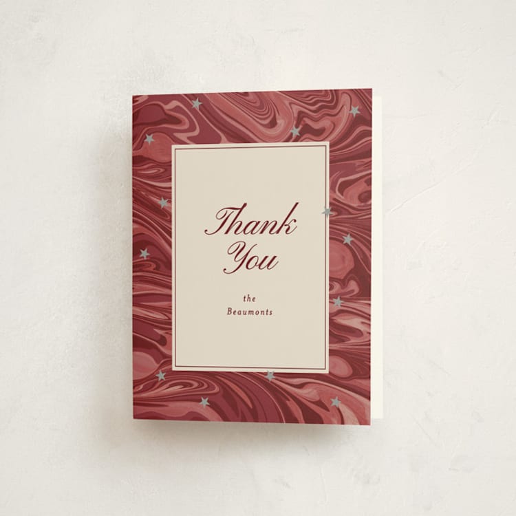 "Marble and Stars" - Party Thank You Cards in Mulled Wine by Corinne Malesic - Front