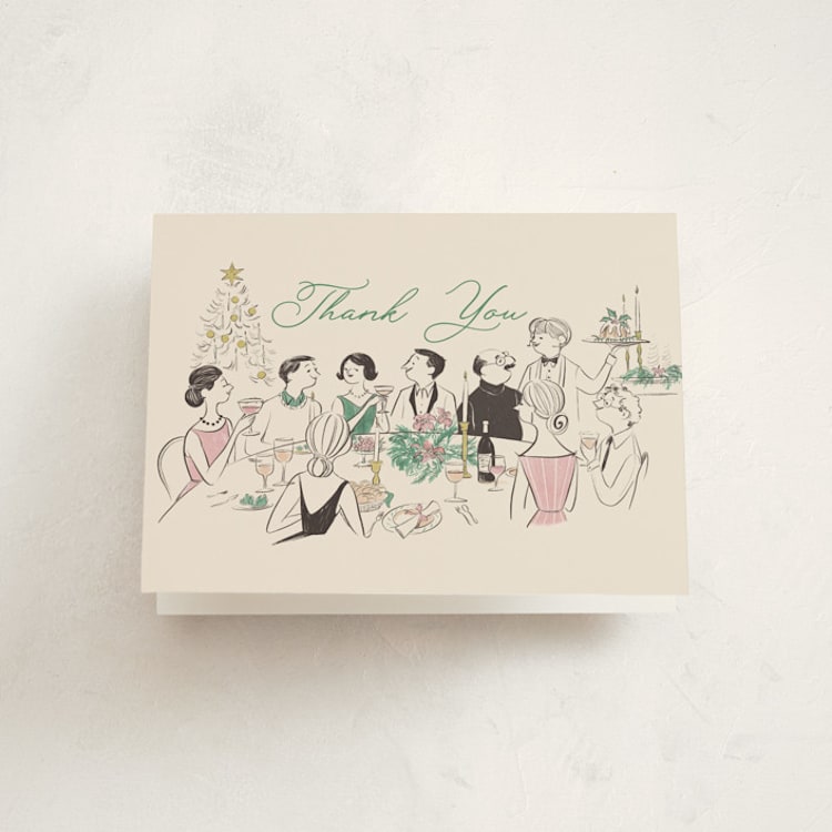 "The Merry Table" - Party Thank You Cards in Ivory by Sabrin Deirani - Front