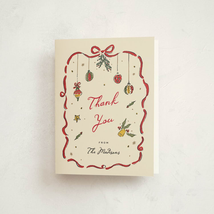 "Jingle Bell Swing" - Party Thank You Cards in Eggnog by Sarah Rosenthal - Front