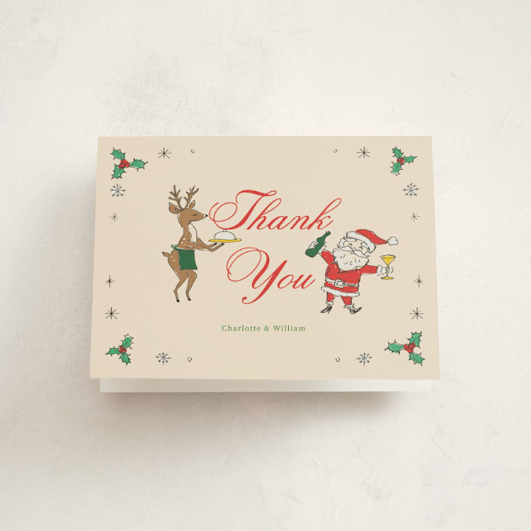 "Whimsical Christmas Celebration" - Party Thank You Cards in Cream by Cass Loh - Front