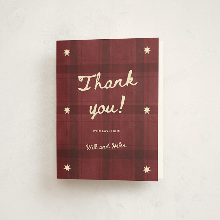 "Cozy & Bright" - Party Thank You Cards in Crimson by Zove Ahhh - Front