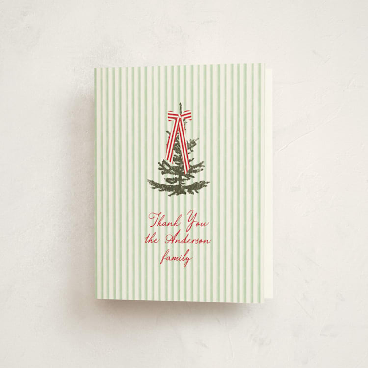 "Striped Holiday" - Party Thank You Cards in Mint by Baumbirdy - Front