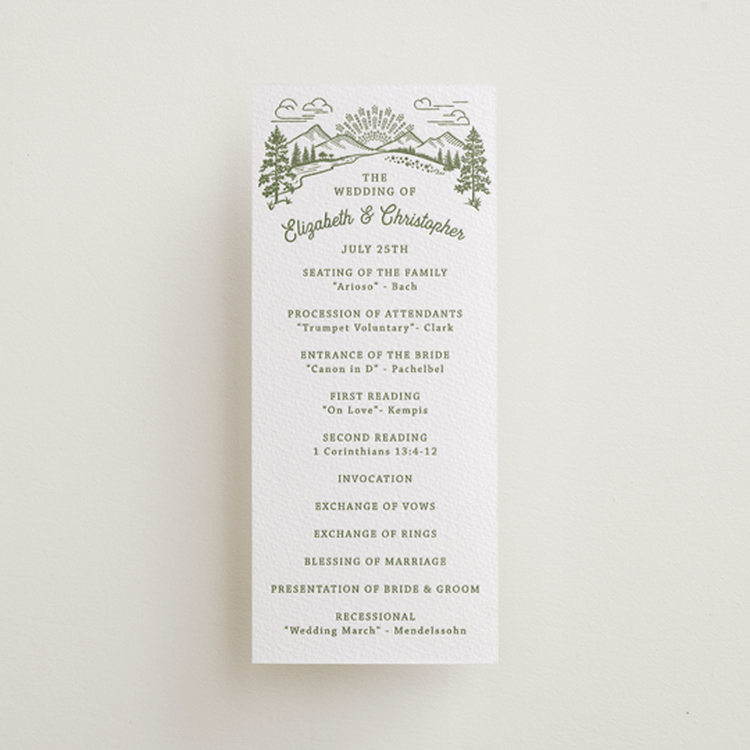 "On The Horizon" - Letterpress Long Programs in Olive by Paper Sun Studio - Front