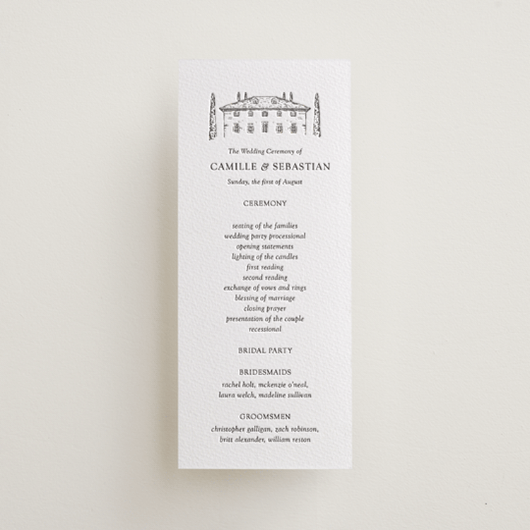 "Italian Countryside" - Letterpress Long Programs in Graphite by Melinda Denison - Front