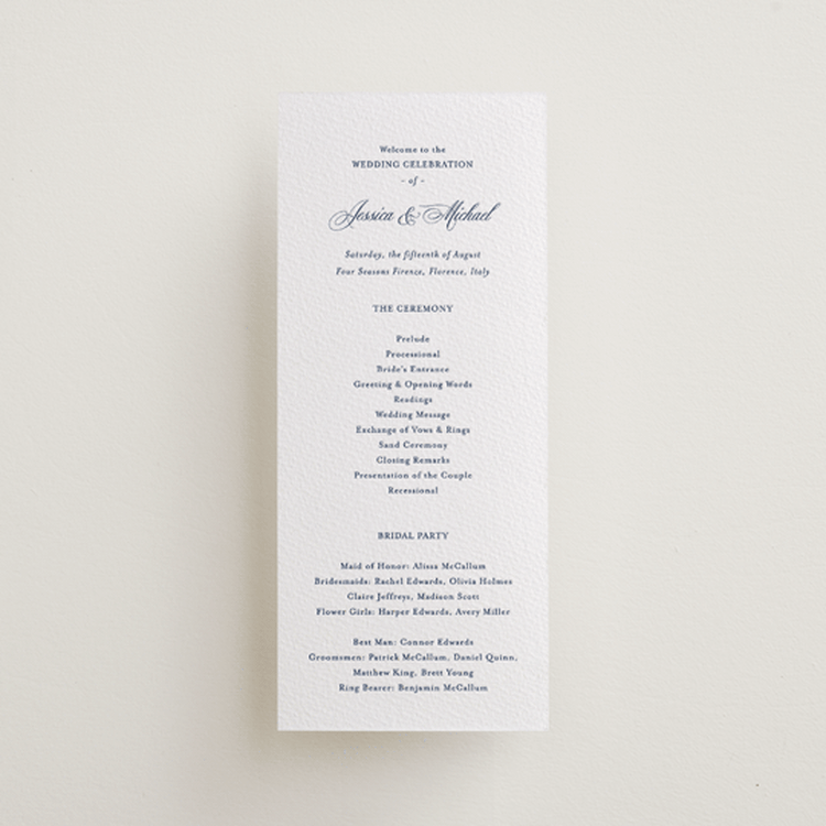 "Empire" - Letterpress Long Programs in Blueberry by Jennifer Postorino - Front