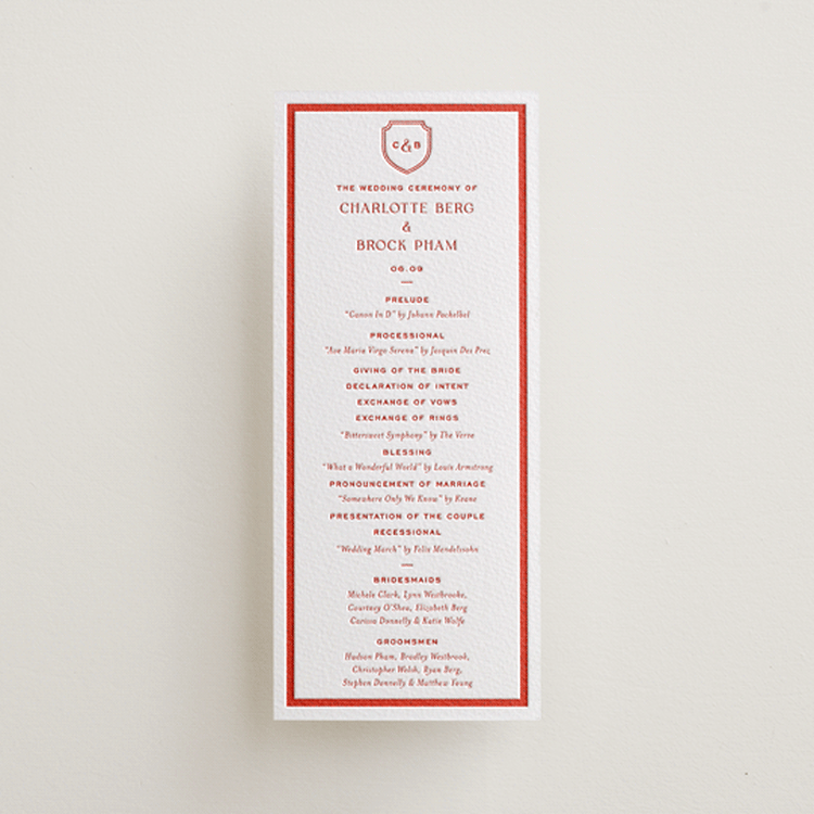 "Racquet" - Letterpress Long Programs in Verona Sunset by Megan Davis - Front