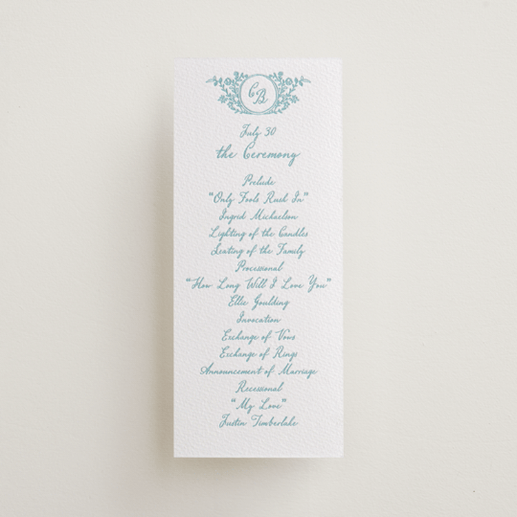 "Garden romance" - Letterpress Long Programs in Robin's Egg by Creo Study - Front