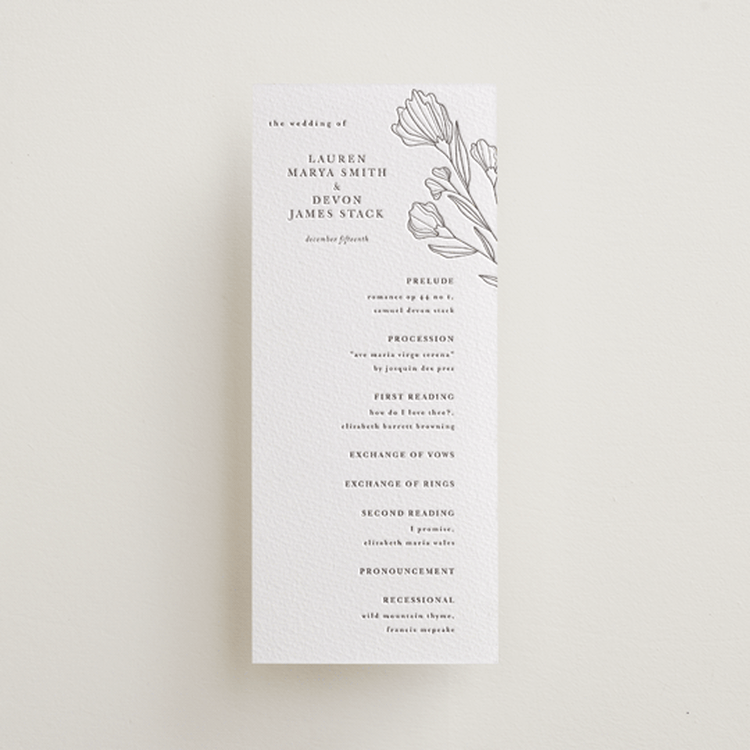 "Bouvardia" - Letterpress Long Programs in Graphite by Deynaaz Daraei - Front
