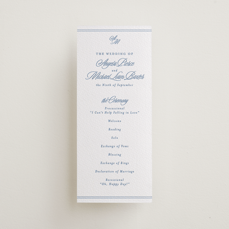 "Stately" - Letterpress Long Programs in Pacific Blue by Creo Study - Front