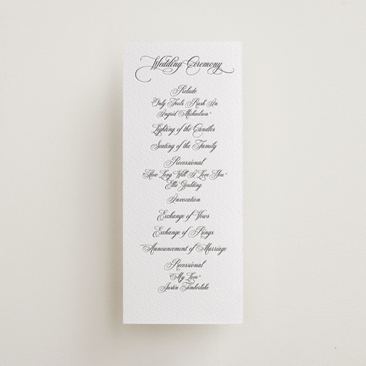 "palazzo" - Letterpress Long Programs in Soft Black by Benita Crandall - Front