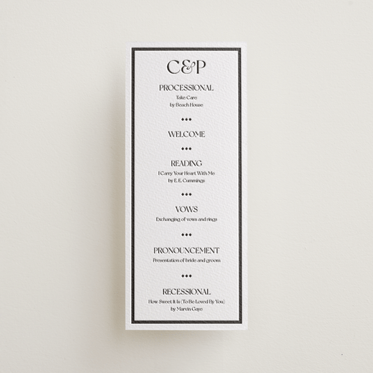"Trés Chic" - Letterpress Long Programs in Soft Black | Graphite by Julia Liverton - Front