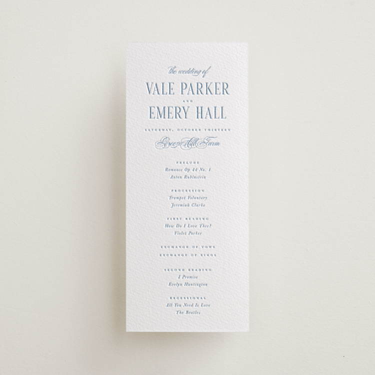 "Hamptons" - Letterpress Long Programs in Robin's Egg by Hudson meet Rose - Front