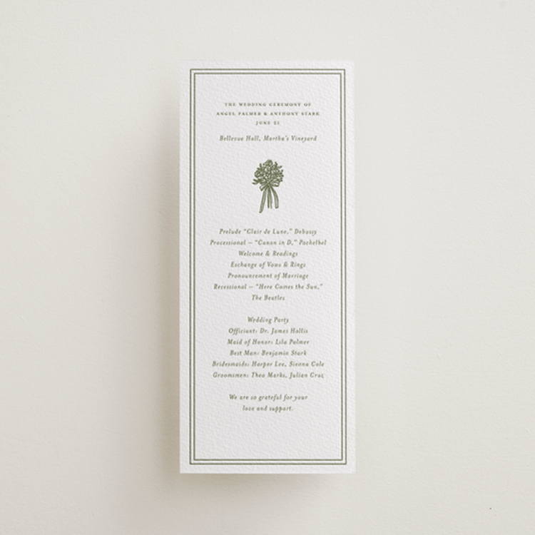 "wedding bouquet" - Letterpress Long Programs in Artichoke by Lori Wemple - Front