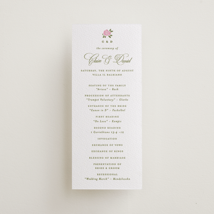 "Vintage Blooms" - Letterpress Long Programs in Olive | Lotus by Creo Study - Front