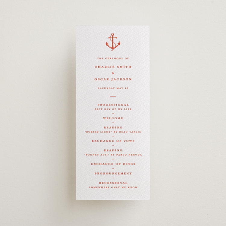 "lobster" - Letterpress Long Programs in Poppy by Pippa Shaw - Front