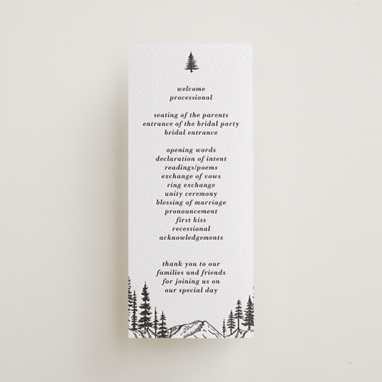 "Mountain Pines" - Letterpress Long Programs in Soft Black by Winston Latchman - Front