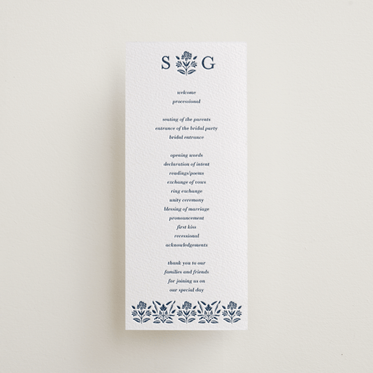 "Pressed Motif" - Letterpress Long Programs in Blueberry by Oma N. Ramkhelawan - Front