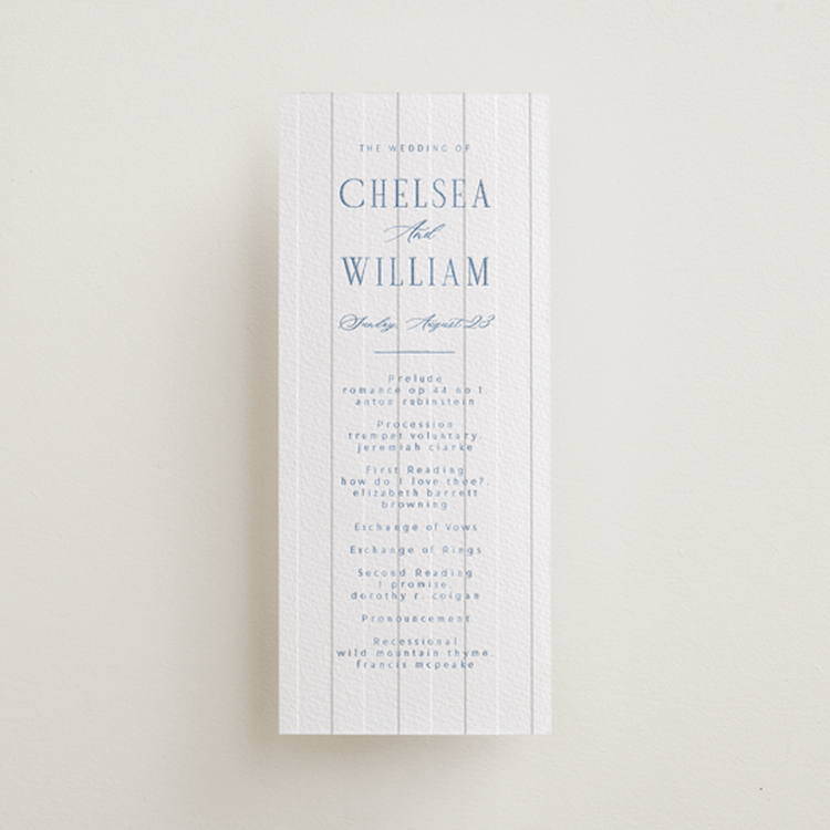 "Subtle Stripes" - Letterpress Long Programs in Pacific Blue by Nicole Walsh - Front