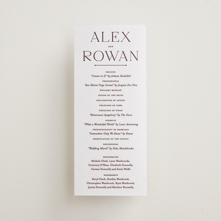 "Quiet Luxury" - Letterpress Long Programs in Clove by Oscar and Emma - Karly Depew - Front