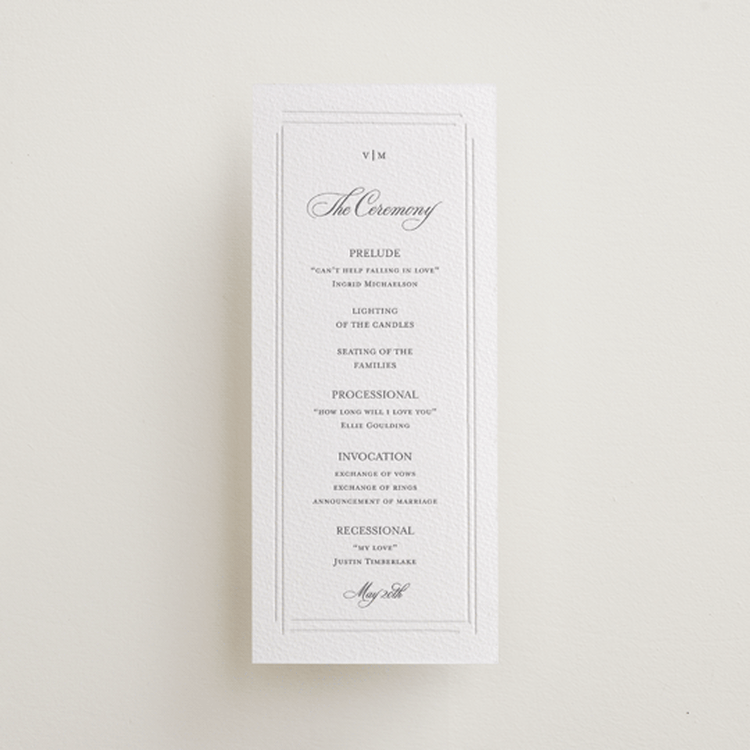 "Clarion" - Letterpress Long Programs in Smoke | Blind Deboss by Jelena Vuletic - Front