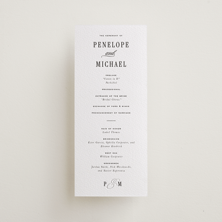"Outlined" - Letterpress Long Programs in Soft Black by Leah Bisch - Front