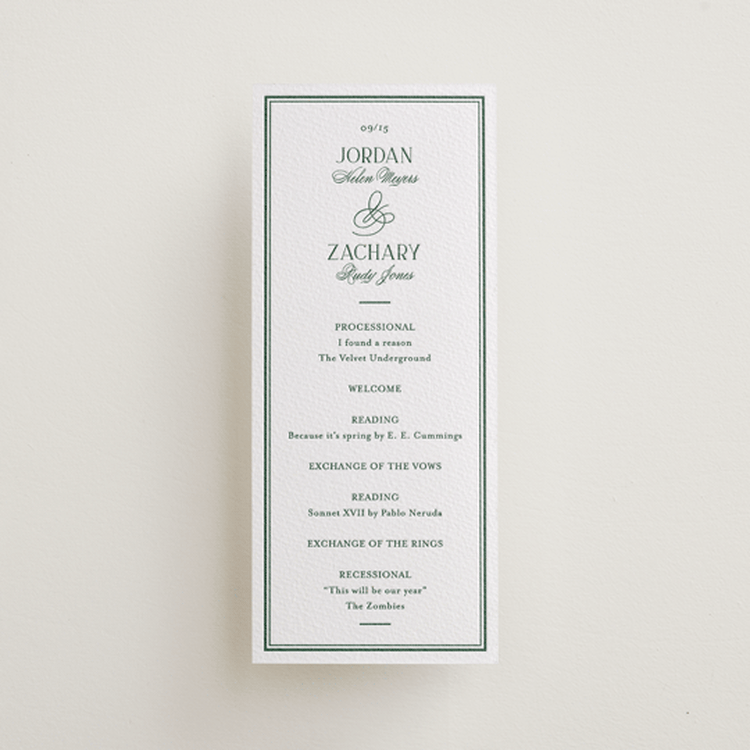 "Fresh Classic" - Letterpress Long Programs in Evergreen by letterfix - Front