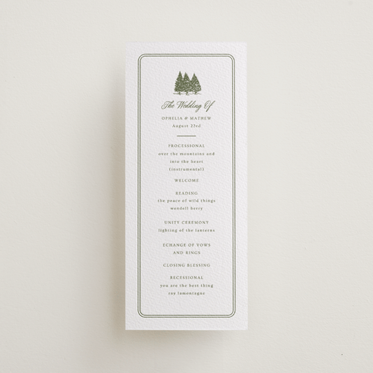 "Summit Meadows" - Letterpress Long Programs in Olive by Ana Sharpe - Front