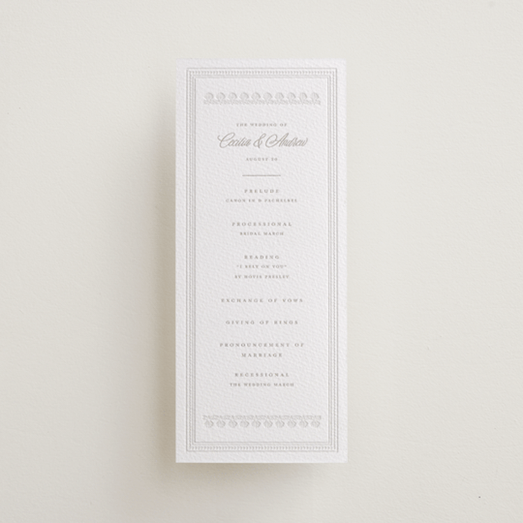 "Shell Border" - Letterpress Long Programs in Blind Deboss | Dove Grey by Vera Lim - Front