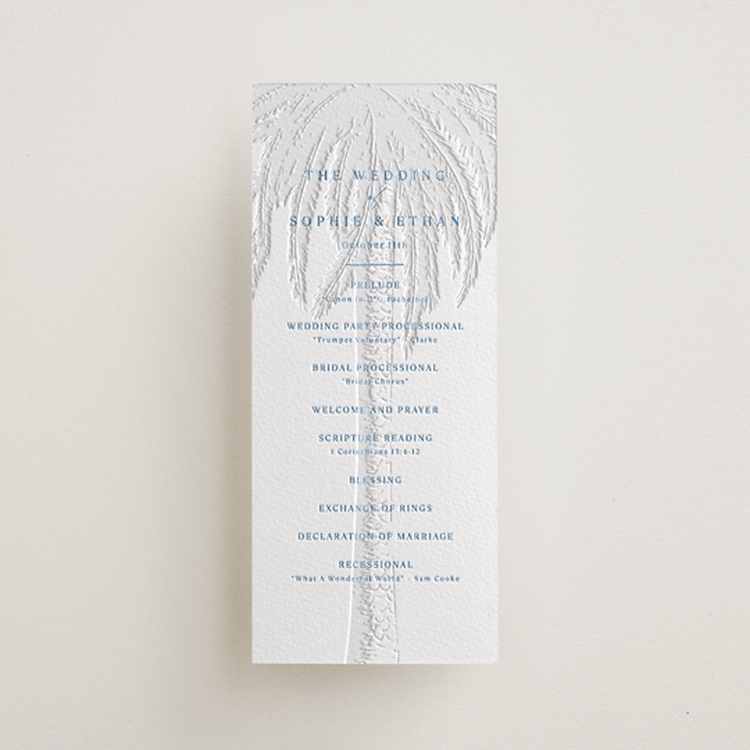"Palm Tree" - Letterpress Long Programs in Marine Blue by Kaydi Bishop - Front