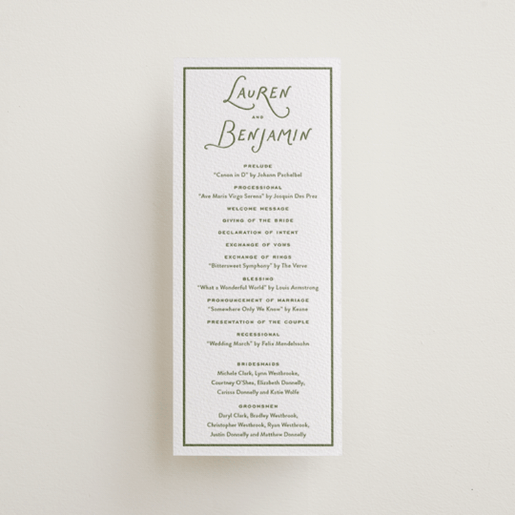 "Marshland" - Letterpress Long Programs in Artichoke by Oscar and Emma - Karly Depew - Front