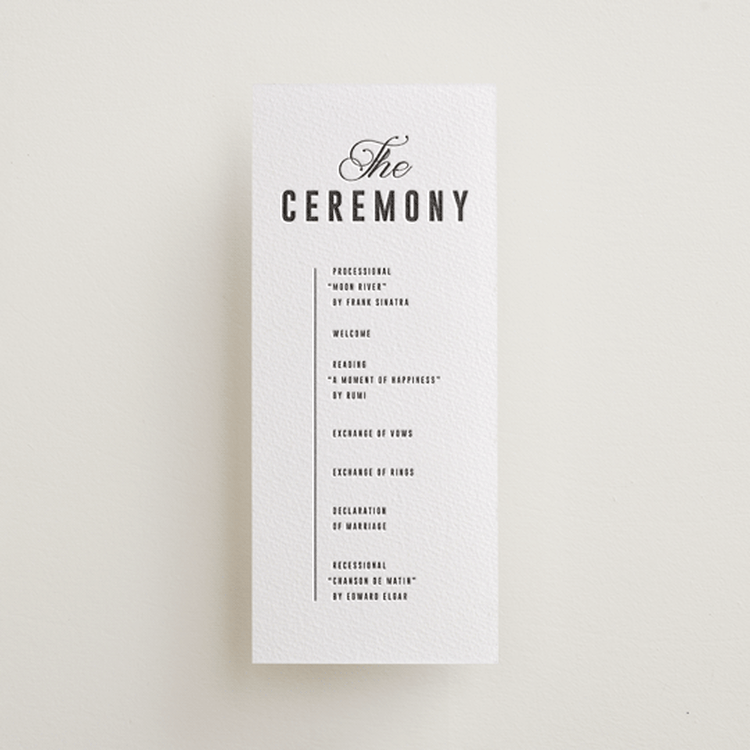 "bold & elegant" - Letterpress Long Programs in Soft Black by Sumak Studio - Front