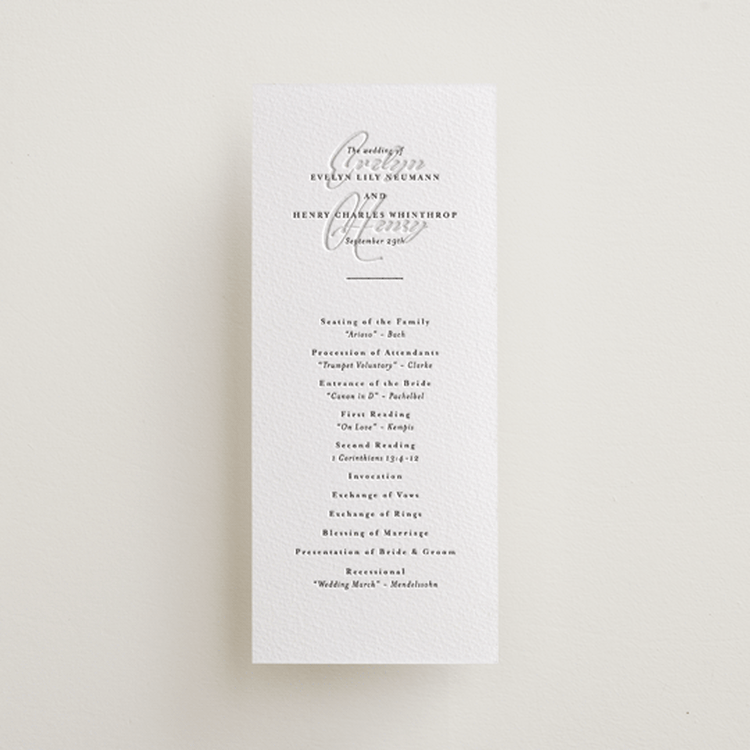 "Bespoke" - Letterpress Long Programs in Soft Black | Blind Deboss by Meggy Masters - Front