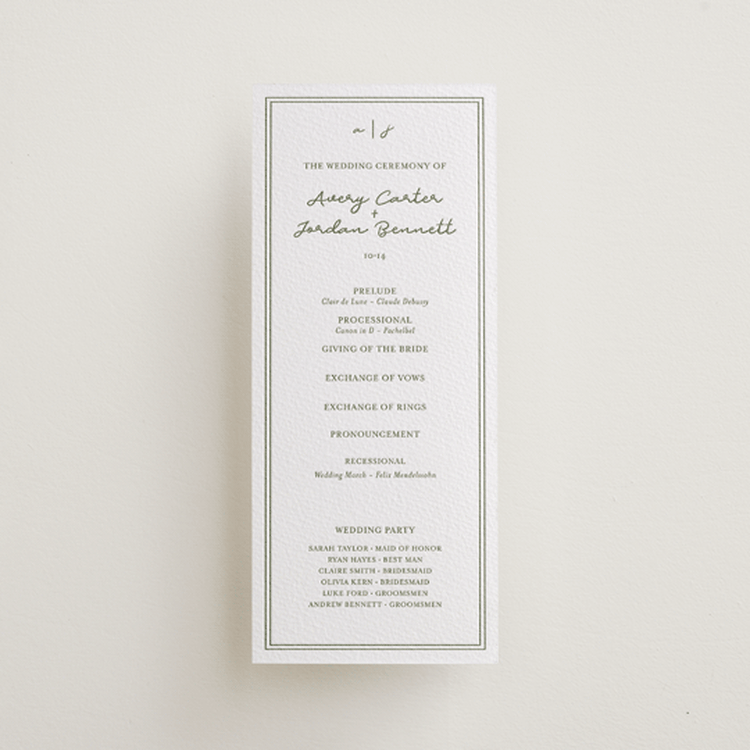 "The Verdure Suite" - Letterpress Long Programs in Artichoke by Brittney Jensen - Front