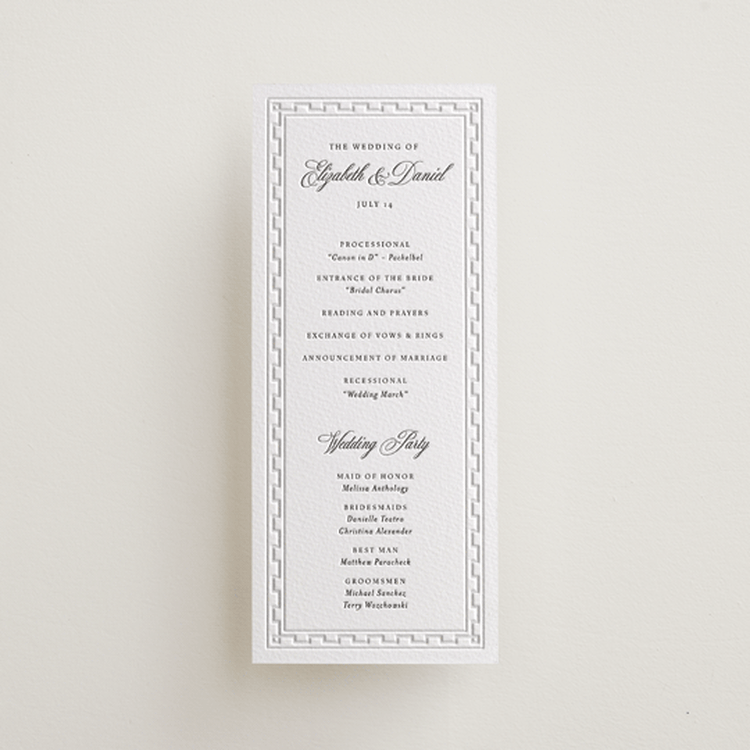 "Infinite" - Letterpress Long Programs in Soft Black | Blind Deboss by Alston Foster - Front