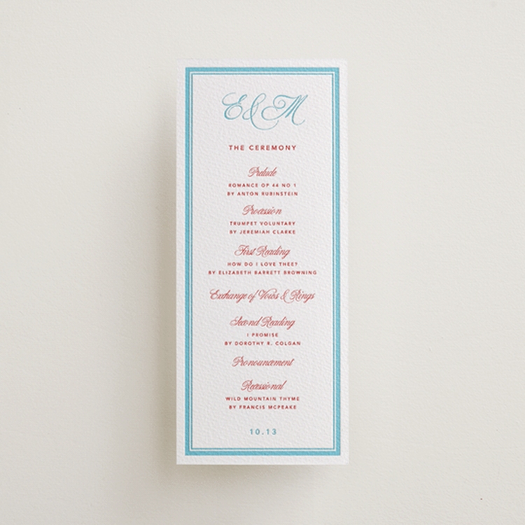 "Charm" - Letterpress Long Programs in Ruby | Vista by Kelly Watkins - Front