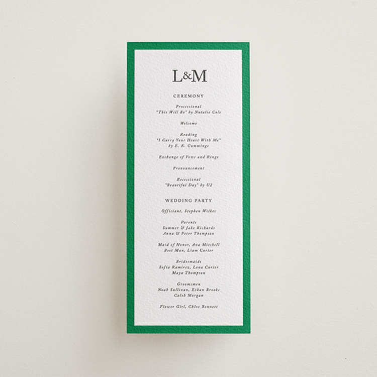 "Classic Initials" - Letterpress Long Programs in Soft Black by mo kelley - Front